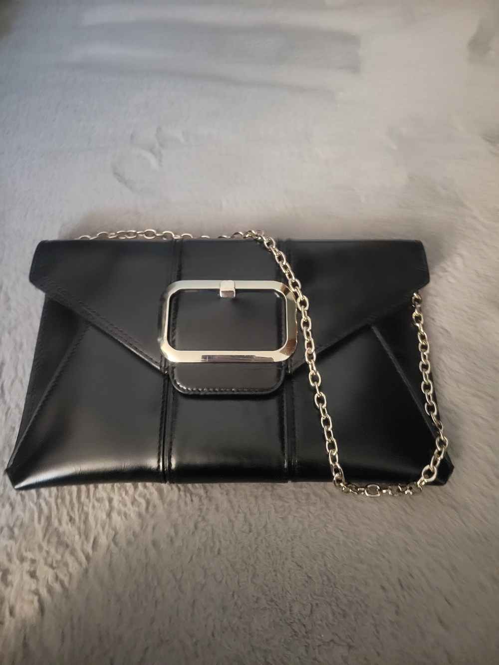 Banana Republic Black Leather Envelope Clutch with Silver Chain